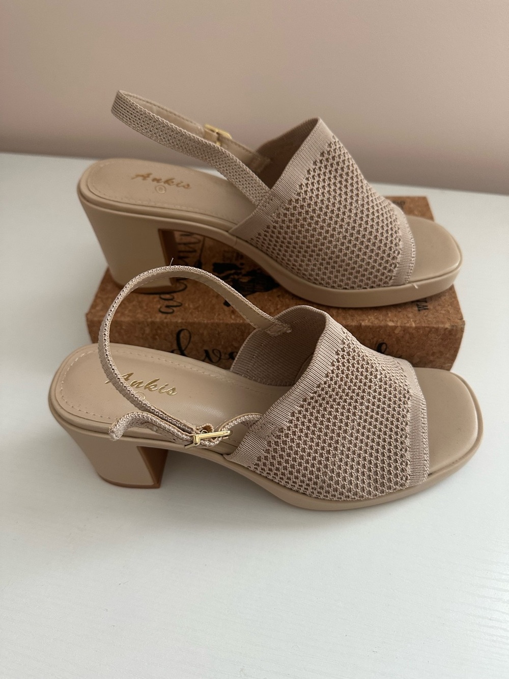 Ankis Women's Beige Knit Slingback Heels